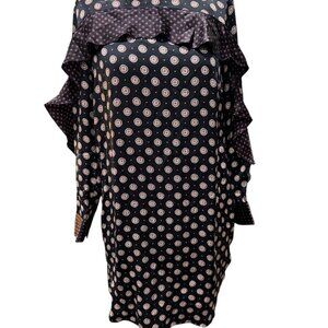 Banana Republic Foulard Navy Silk Ruffle Pocket Dress Size 8P